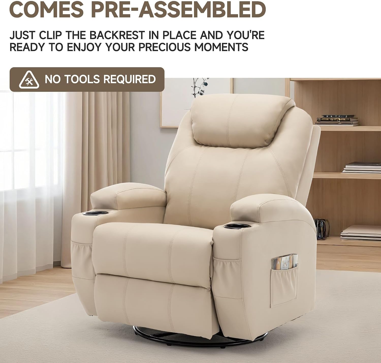 Korser Recliner Chair, Rocking Chair with Massage and Heat, 360° Swivel Recliner Chairs for Adults, Rocker Manual Recliner with Remote Control and Cup Holder for Living Room, Bedroom, Nursery