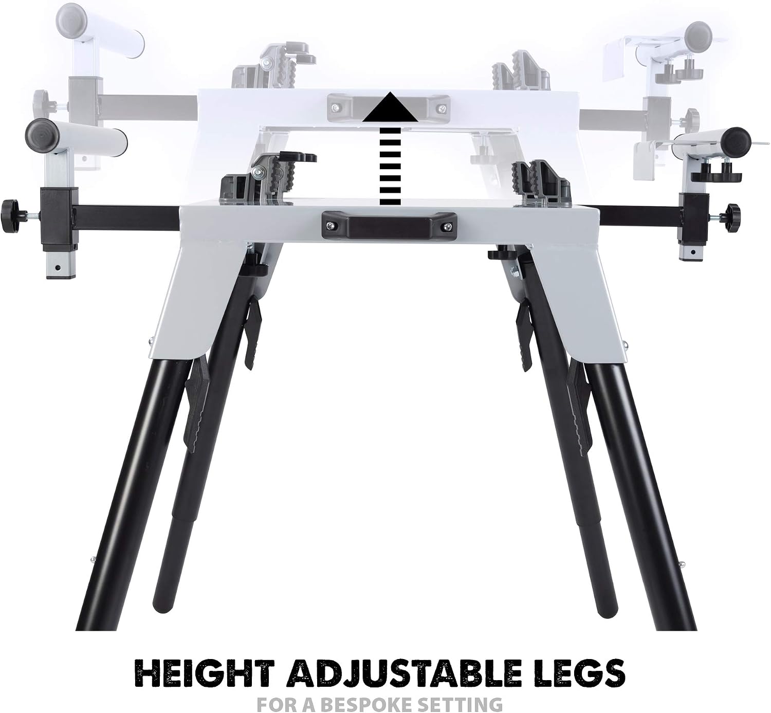 Evolution Power Tools 005-0002 Chop Saw Stand with Universal Fitting, Height Adjustable, 3M Extendable Arms & Supports Upto 225KG,Black/ Silver