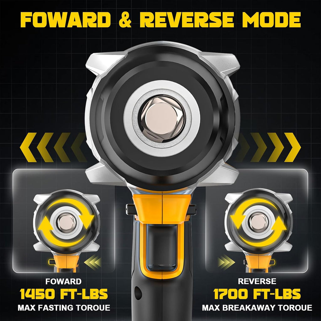 NATBEESY Cordless Impact Wrench Compatible with DeWalt 20V Battery: 1/2 Inch Hog Ring Impact Driver - High Torque - 2300N.m/1700Ft-lbs Cordless Impact Gun - Brushless Motor with LED Light - Tool Only