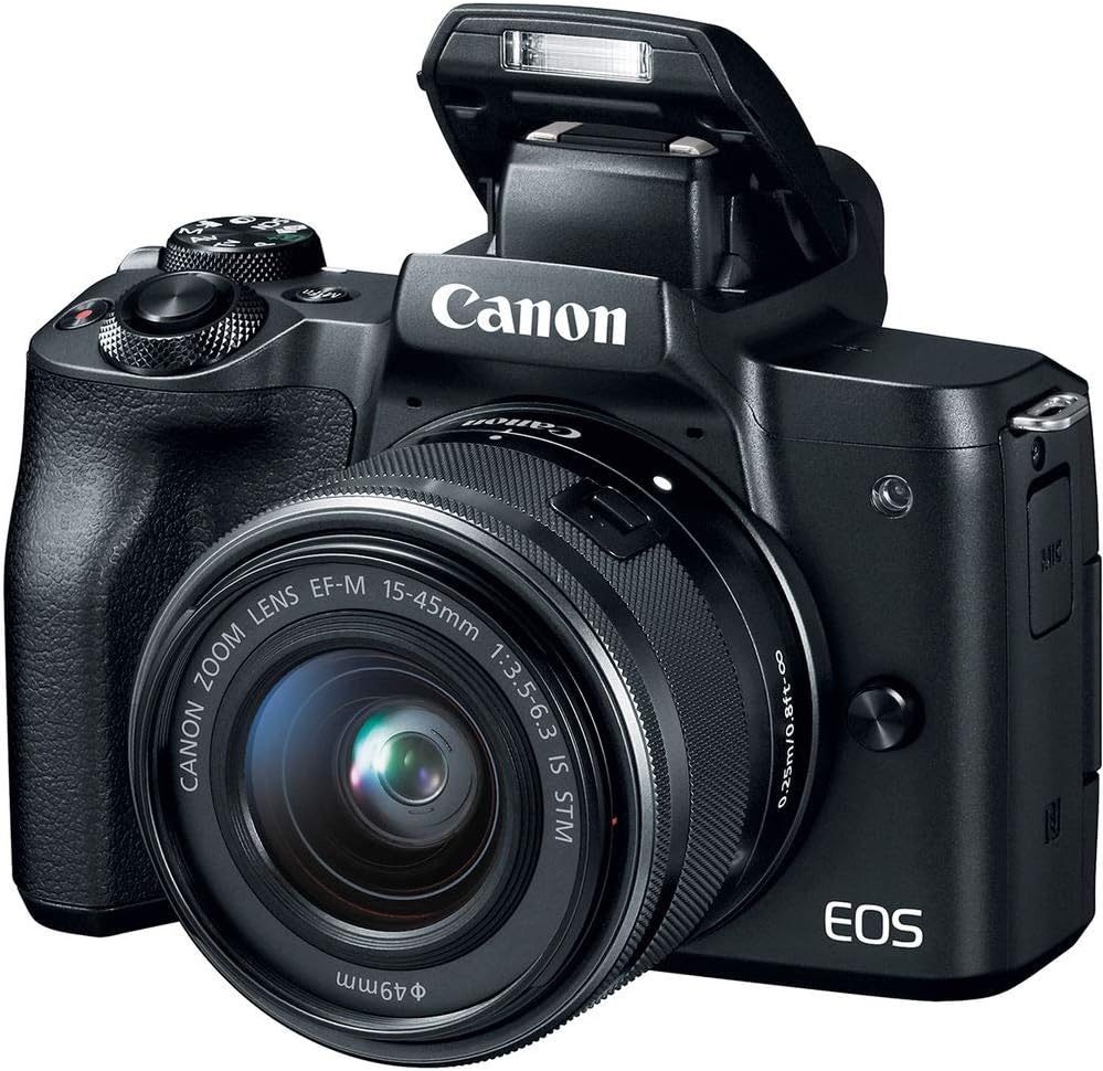 Canon EOS M50 Mirrorless Digital Camera with 15-45mm Lens (Black) (2680C011), 4K Monitor, Pro Headphones, Pro Mic, 2 x 64GB Memory Card, Case, Corel Photo Software, Pro Tripod + More