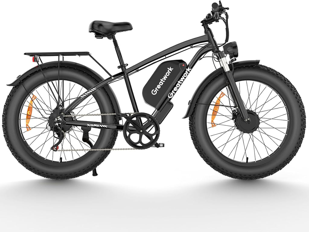 GREATWORK 52V 5000W Peak Dual Motor Electric Bike for Adults, 1300Wh Battery, Up to 45MPH & 100 Miles Range, 26' x 4.0 Fat Tire Electric Dirt Bike with Suspension, Mountain E-Bike for Men Women