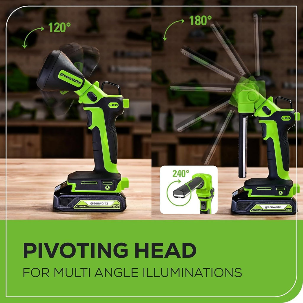 Greenworks 24V Cordless Impact Driver & 2-in-1 Work Light Kit with 2x 2Ah Batteries & Charger – Brushless, Lightweight for DIY, Home Repairs & Outdoor Use