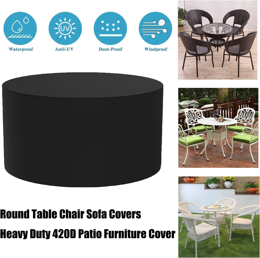Outdoor Patio Furniture Covers 114' D x 39' H, Dust Proof Furniture Protective Cover, Round Dining Table and Chairs Set Cover, Heavy Duty Gas BBQ Grill Cover (290x100cm)