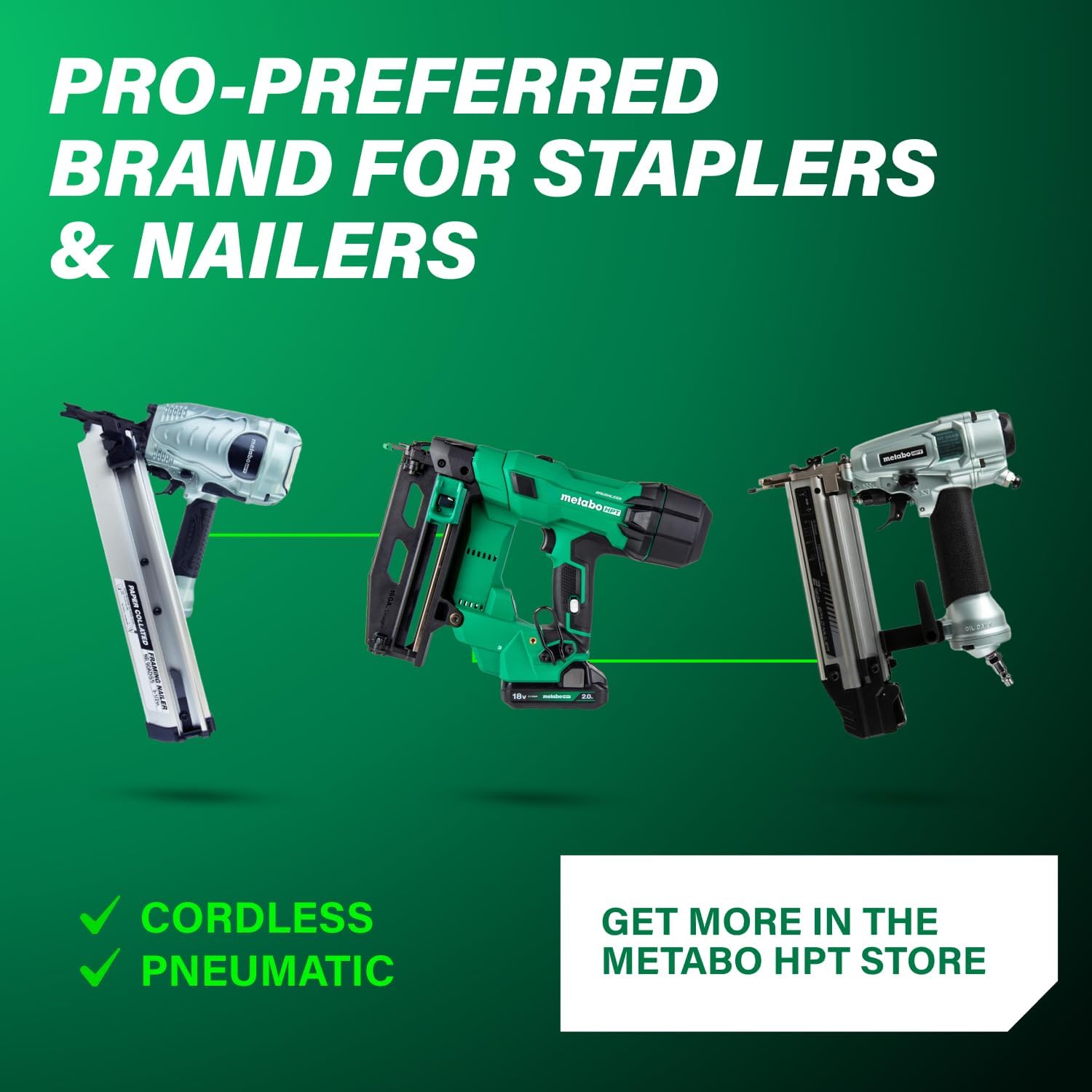 Metabo HPT 18V MultiVolt Brushless Pro 16-GA Straight Finish Nailer Kit, 16 Gauge Finish Nailer, Power Tool with 2.0Ah Lithium Ion Battery, 1' to 2-1/2' Nails, Powerful Brushless Motor, NT1865DSA