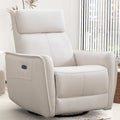 Bonzy Home Power Swivel Rocker Recliner Chair with USB Port, Wide Seat, Head & Lumbar Support, Upholstered Glider Chair for Living Room, Nursery, Bedroom, Cream White