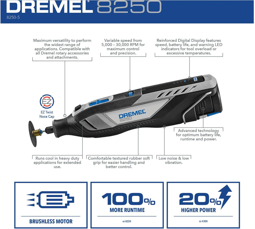 Dremel 8250 12V Lithium-Ion Battery Brushless Motor Cordless Rotary Tool Bundle with All-Purpose Accessory Kit (2 Items)