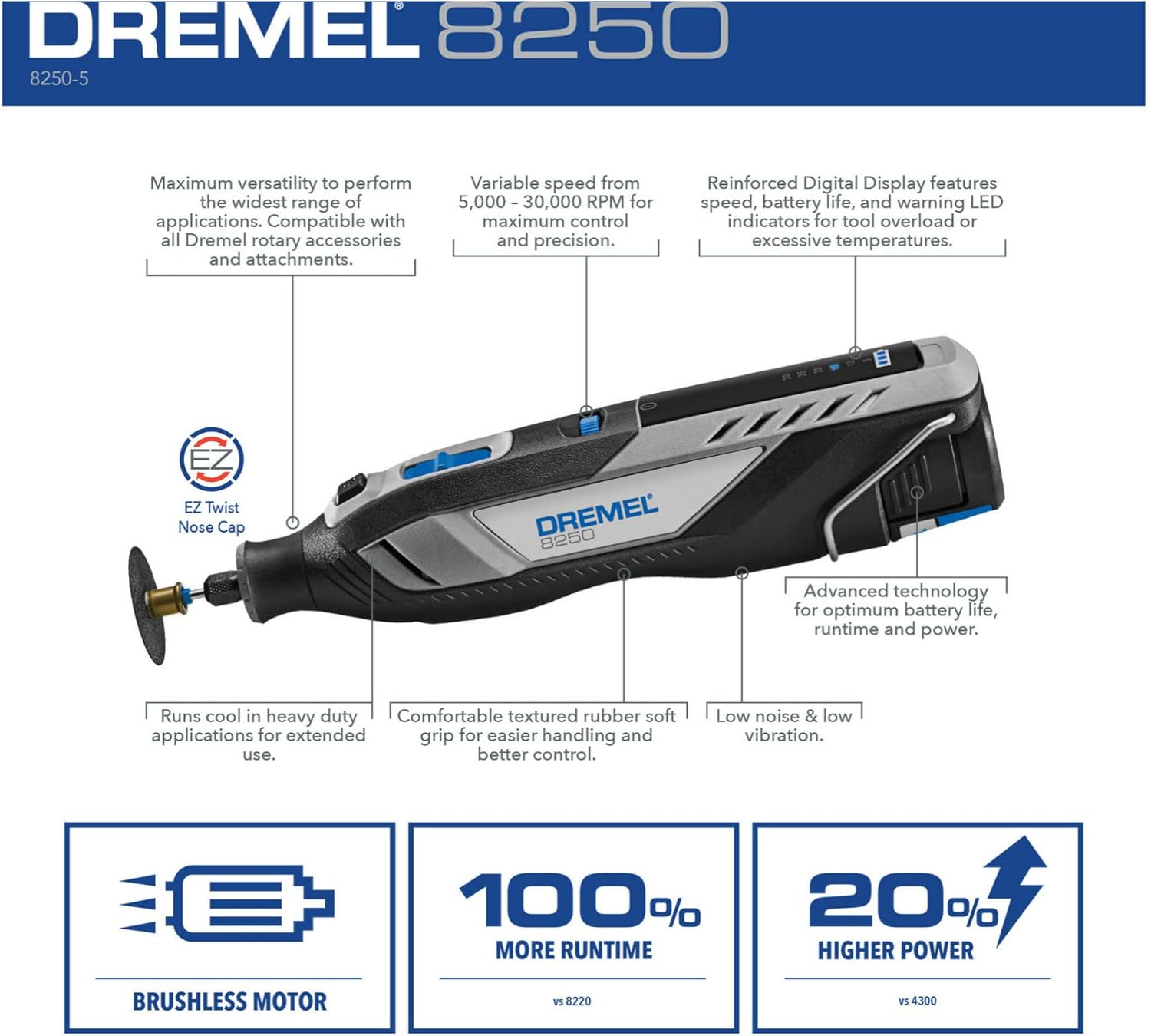 Dremel 8250 12V Lithium-Ion Battery Brushless Motor Cordless Rotary Tool Bundle with All-Purpose Accessory Kit (2 Items)
