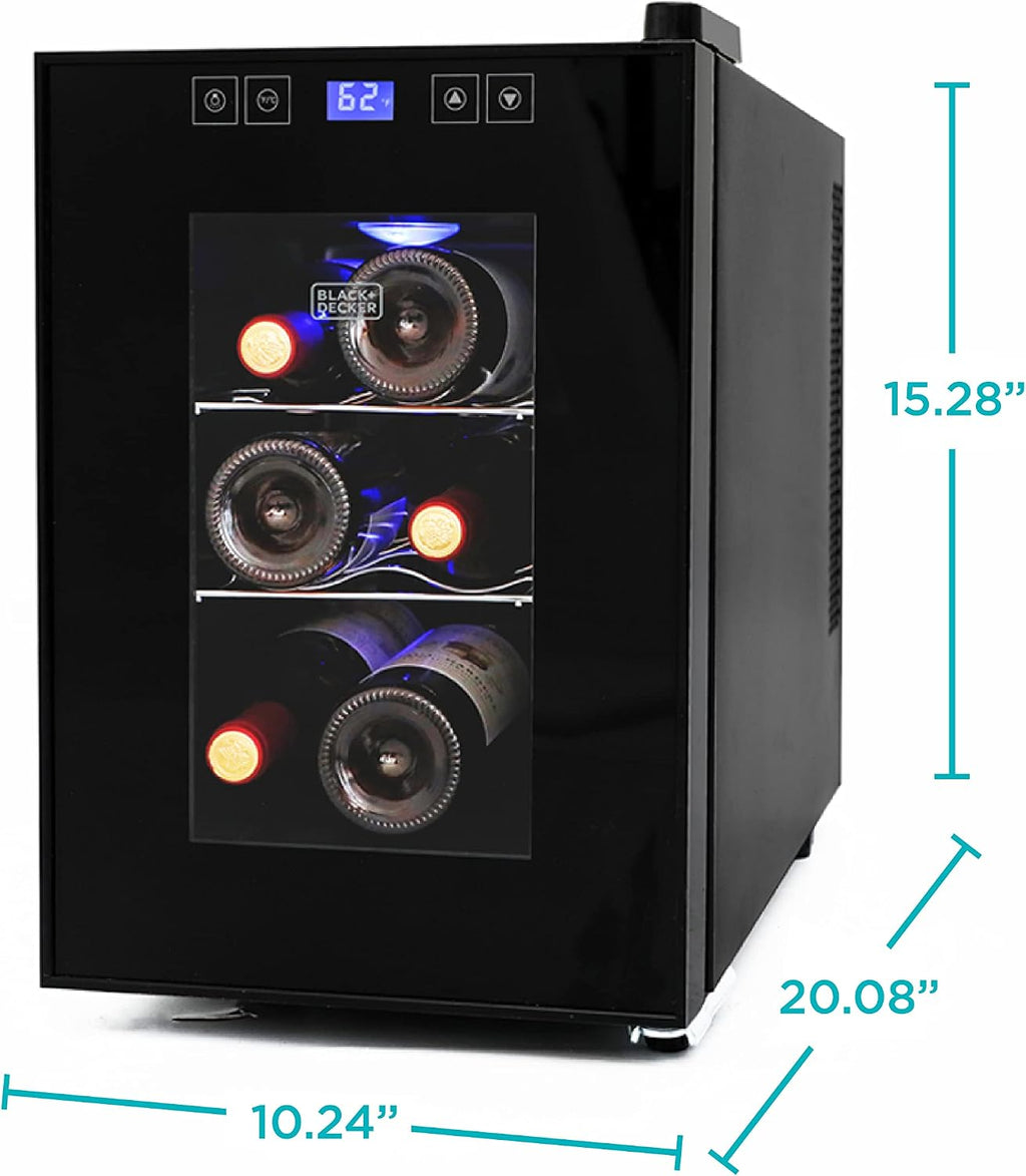 BLACK+DECKER 6 Bottle Wine Fridge, Thermoelectric Small Wine Cooler, Mini Wine Fridge with Triple Pane Clear Glass Door, BD60016