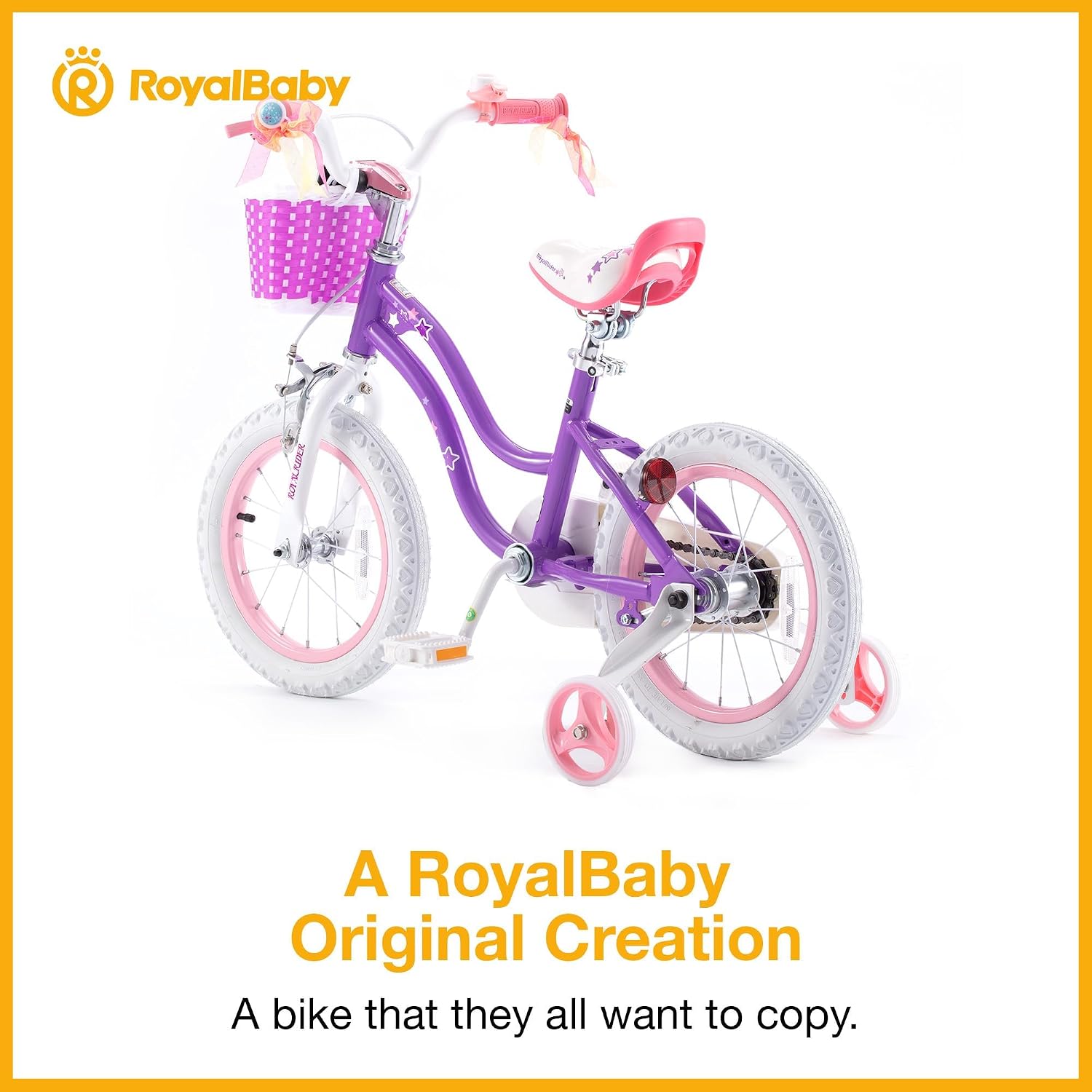 RoyalBaby Stargirl 12 Inch Kids Outdoor Bicycle with Accessory Basket, Bell, Thick Wheels, and Safety Training Wheels for Ages 2-4, Purple