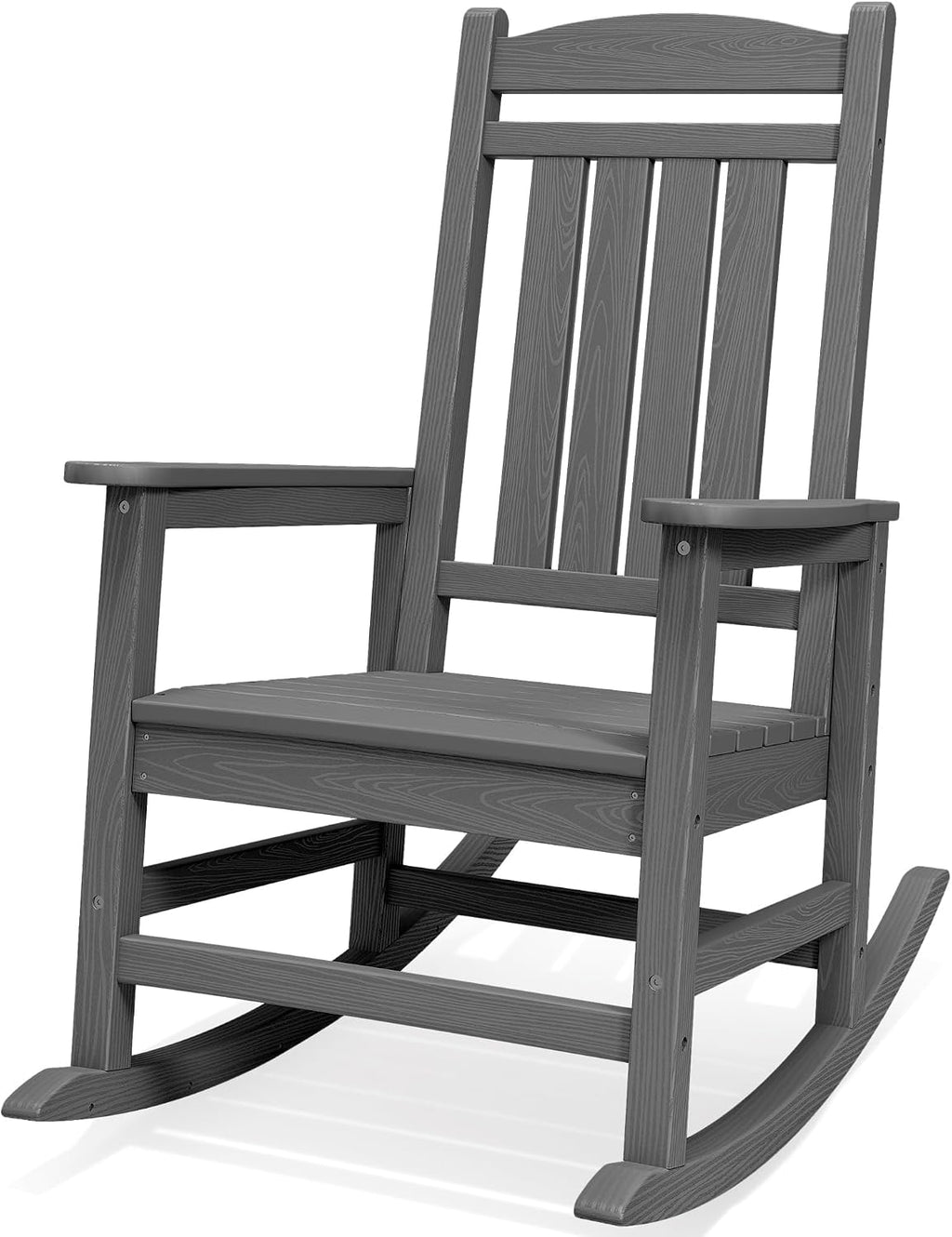 SERWALL Oversized Outdoor Rocking Chair, HDPE Patio Rocking Chair All-Weather Porch Rocker for Balcony, Yard, Dark Gray