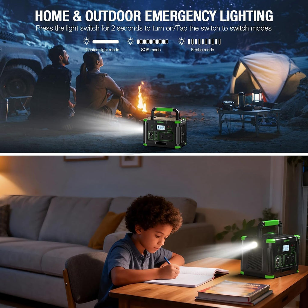 Portable Power Station 500W(Peak 1000W), 519Wh Outdoor Solar Generator with 2 AC(110V) Outlets, 10 Ports Powerhouse with USB-C PD Fast Charging for Travel, RV Camping, Off-Grid Living, Emergency