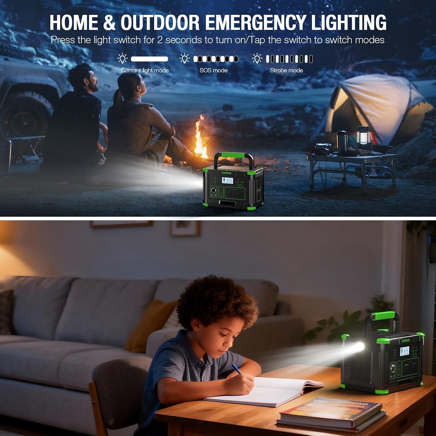Portable Power Station 500W(Peak 1000W), 519Wh Outdoor Solar Generator with 2 AC(110V) Outlets, 10 Ports Powerhouse with USB-C PD Fast Charging for Travel, RV Camping, Off-Grid Living, Emergency