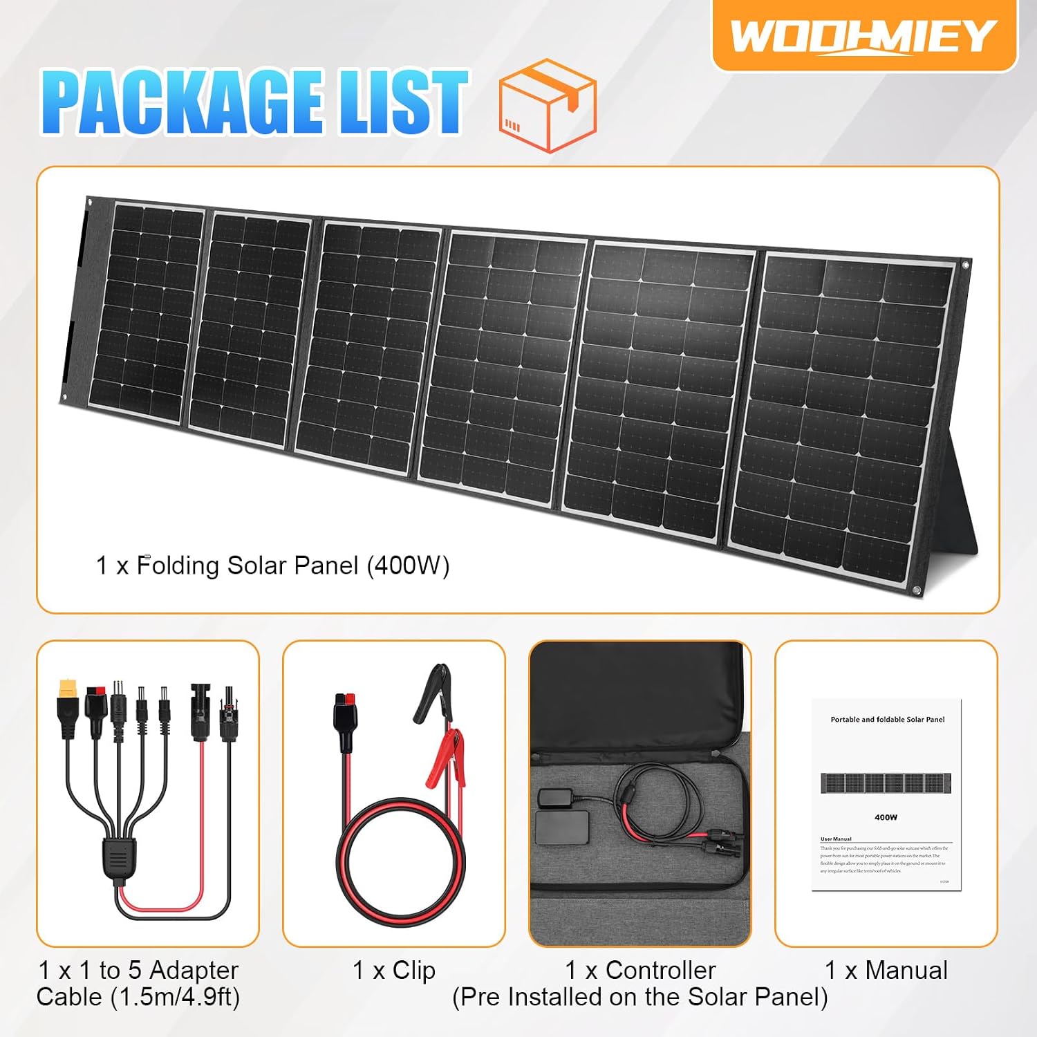 Portable Foldable Solar Panel Kit,Rainproof Solar Panel Monocrystalline Silicon, Solar Panel Charger with Stand & Controller, Controller for Camping, Charing Panel, Hiking (400W)