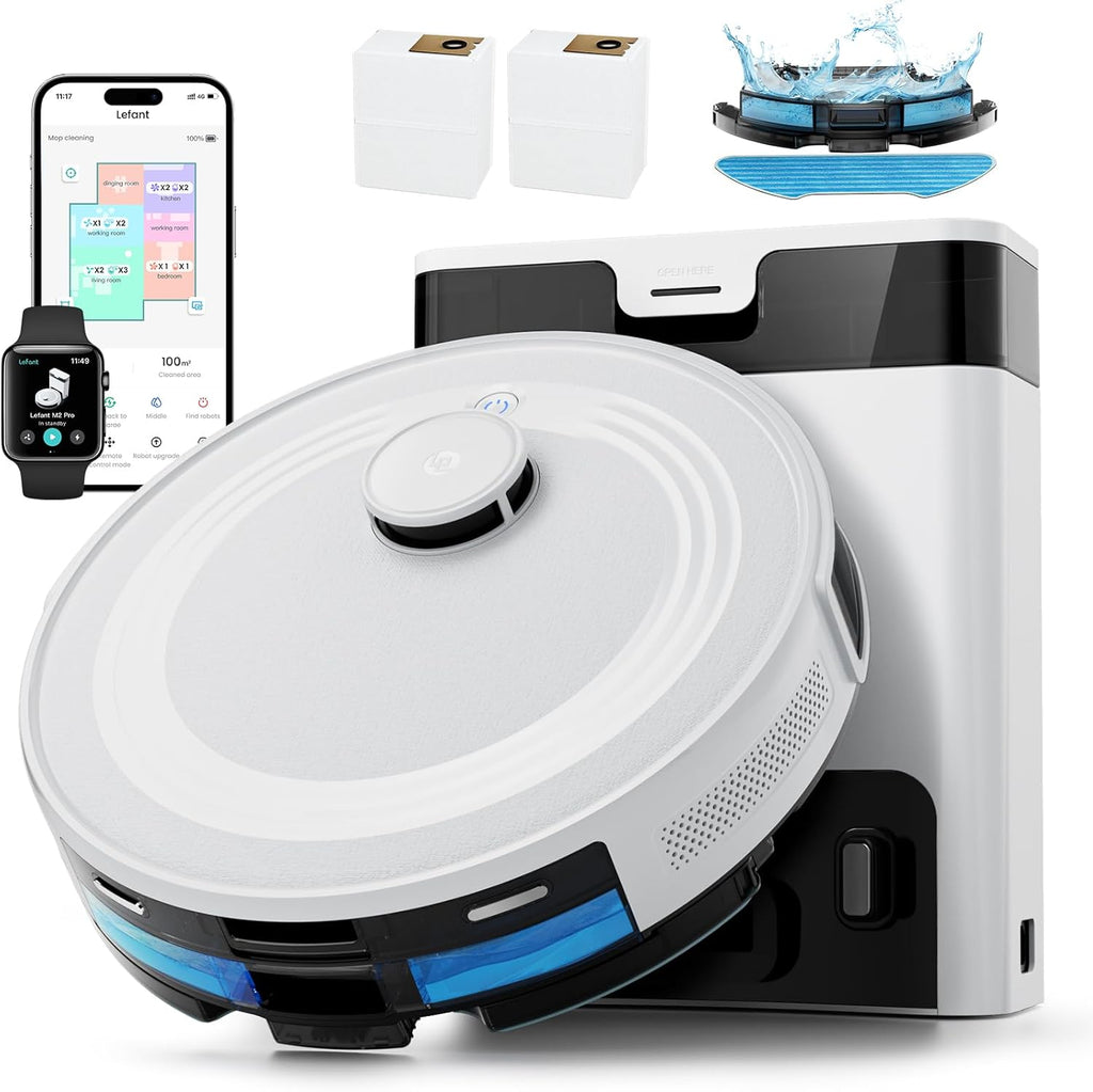 Lefant LiDAR Robot Vacuum and Mop, 90-Day Self-Emptying, 190° PSD Obstacle Avoidance, Customized Cleaning, Multi-Floor Mapping, 5500Pa Strong Suction, 140 Min Runtime, WiFi/Alexa/APP/iWatch, M2 Pro