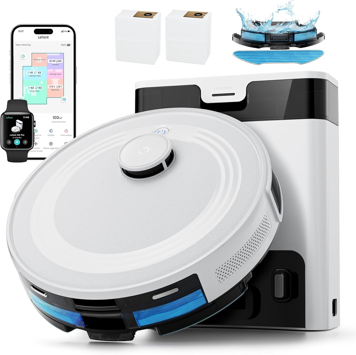 Lefant LiDAR Robot Vacuum and Mop, 90-Day Self-Emptying, 190° PSD Obstacle Avoidance, Customized Cleaning, Multi-Floor Mapping, 5500Pa Strong Suction, 140 Min Runtime, WiFi/Alexa/APP/iWatch, M2 Pro