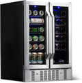 NewAir 24' Dual Zone Beverage Refrigerator & Wine Cooler for 18 Bottles & 60 Cans | Freestanding or Built-In Under Counter Mini Fridge for Beer, Wine and Soda | Stainless Steel