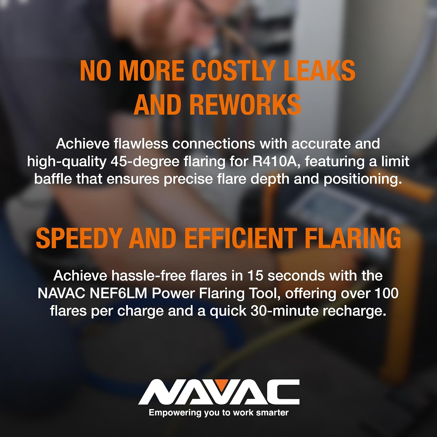 NAVAC NEF6LM BreakFree Power Flaring Tool - Flare Tool for Copper Pipe - 3/4' Max OD - Included Dies and Flare Gauge - Rechargeable Lithium Battery - Quick Charge