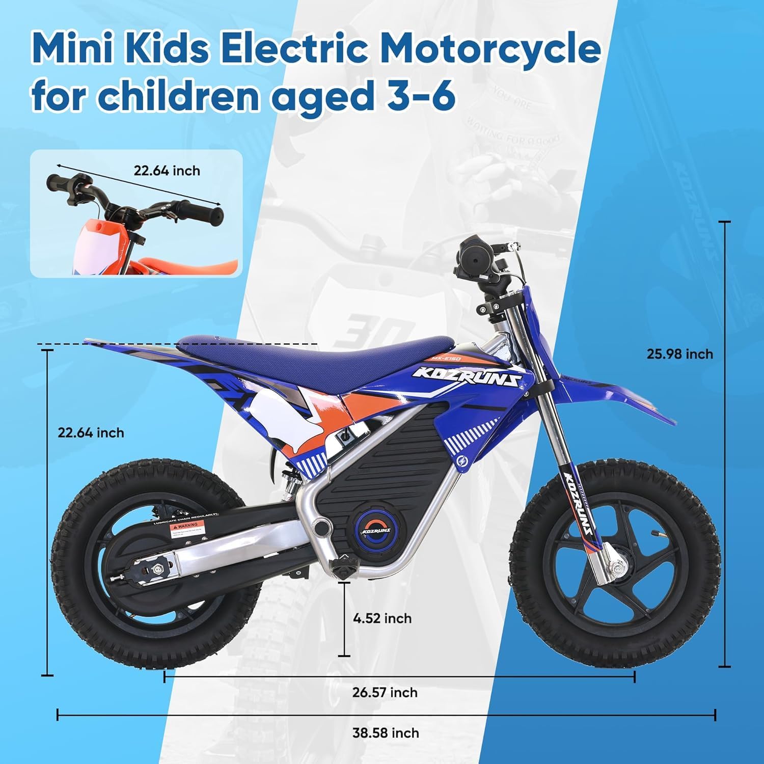 Electric Dirt Bike for Kids 3-7, 200W Powerful Racing Experience Motorcycle, Up to 8.0MPH, 2 Speed Settings, 12-Inch Off-Road Tires, Rear Disc Brakes & Advanced Suspension, Blue