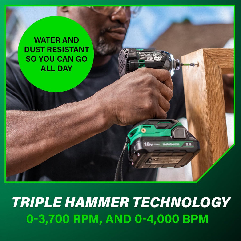 Metabo HPT 18V MultiVolt Cordless Triple Hammer BOLT Impact Driver Set, Power Impact Driver Kit with Case, 2 Lithium-Ion Batteries and Charger, 1/4-Inch Chuck, Compact LightWeight Power Tool, WH18DC