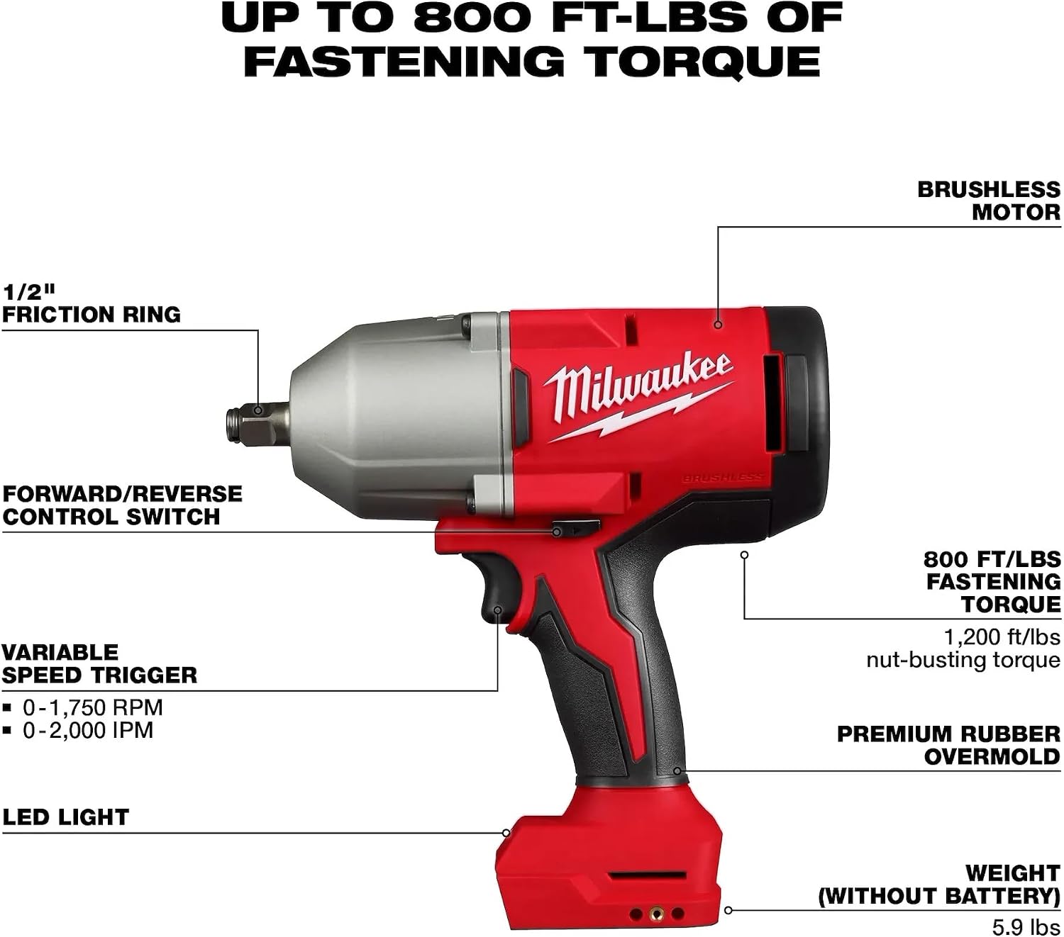 Milwaukee Electric - M18TRADE BRUSHLESS 1/2 HIGH Torque Impact WRENC