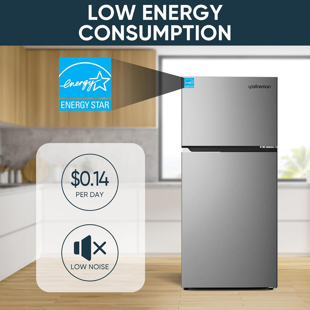 Upstreman 17.6 Cu.Ft Top Freezer Refrigerator Large Capacity Refrigerator, Frost Free, ENERGY STAR, Adjustable Thermostat, Fingerprint Resistant Stainless Steel, Reversible Door