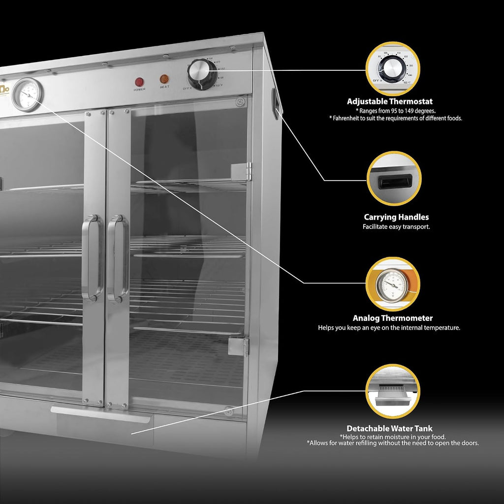 4-Shelf Electric Hot Box Food Warmer, Fits up to (8) 16' Pizza Boxes, Countertop Heated Holding Cabinet for Pretzels, Warming Machine for Home Commercial Use, w/Water Drawer, 120V 600W
