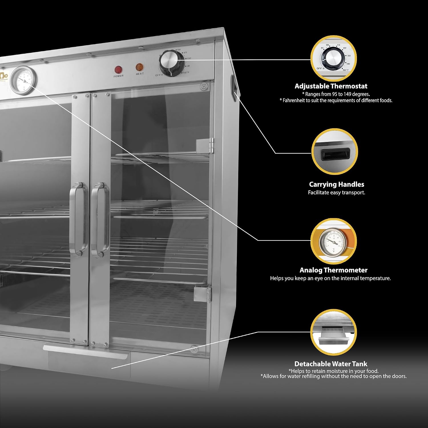 4-Shelf Electric Hot Box Food Warmer, Fits up to (8) 16' Pizza Boxes, Countertop Heated Holding Cabinet for Pretzels, Warming Machine for Home Commercial Use, w/Water Drawer, 120V 600W