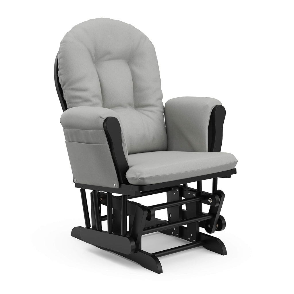 Storkcraft Premium Hoop Glider & Ottoman (Black with Light Gray) — GREENGUARD Gold Certified, Wood Craftsmanship, Convenient Storage Pockets, Smooth-Gliding Chair for Nursery, Multi-Award-Winning