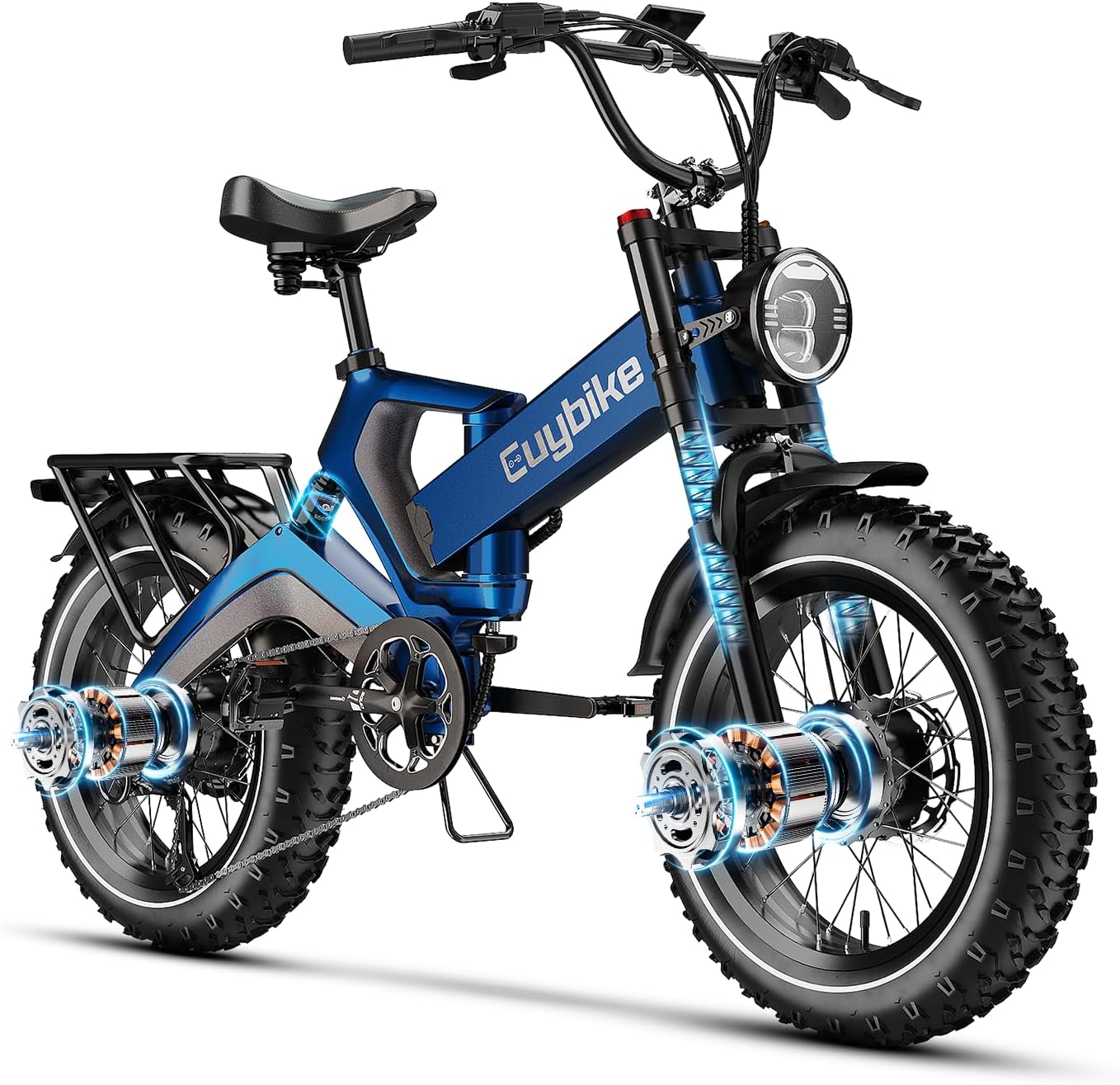 3000W/2000W Peak Dual Motor/Single Motor Foldable Electric Bike for Adults, 52V 30Ah Removable Battery, 35 MPH & 120 Miles, 20'x4.0' Fat Tire Mountain Bicycle, Magnesium Alloy Frame Dirt Ebike