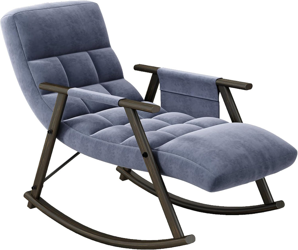 LUMISOL Modern Blue Velvet High Back Recliner Rocking Chair with Adjustable Footrest, Side Pockets, Indoor Use, Adult Size, 42.2'L x 23.3'W x 34.7'H, 300 lbs Capacity