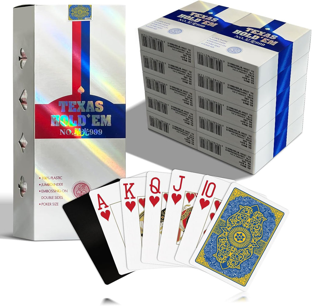 Ben Niu 10 Decks Plastic Playing Cards, Casino Grade Texas Holdem Cards with Cut Cards, Jumbo Index Waterproof PVC Poker Deck, Double-Sided Linen Texture, Blue Leopard