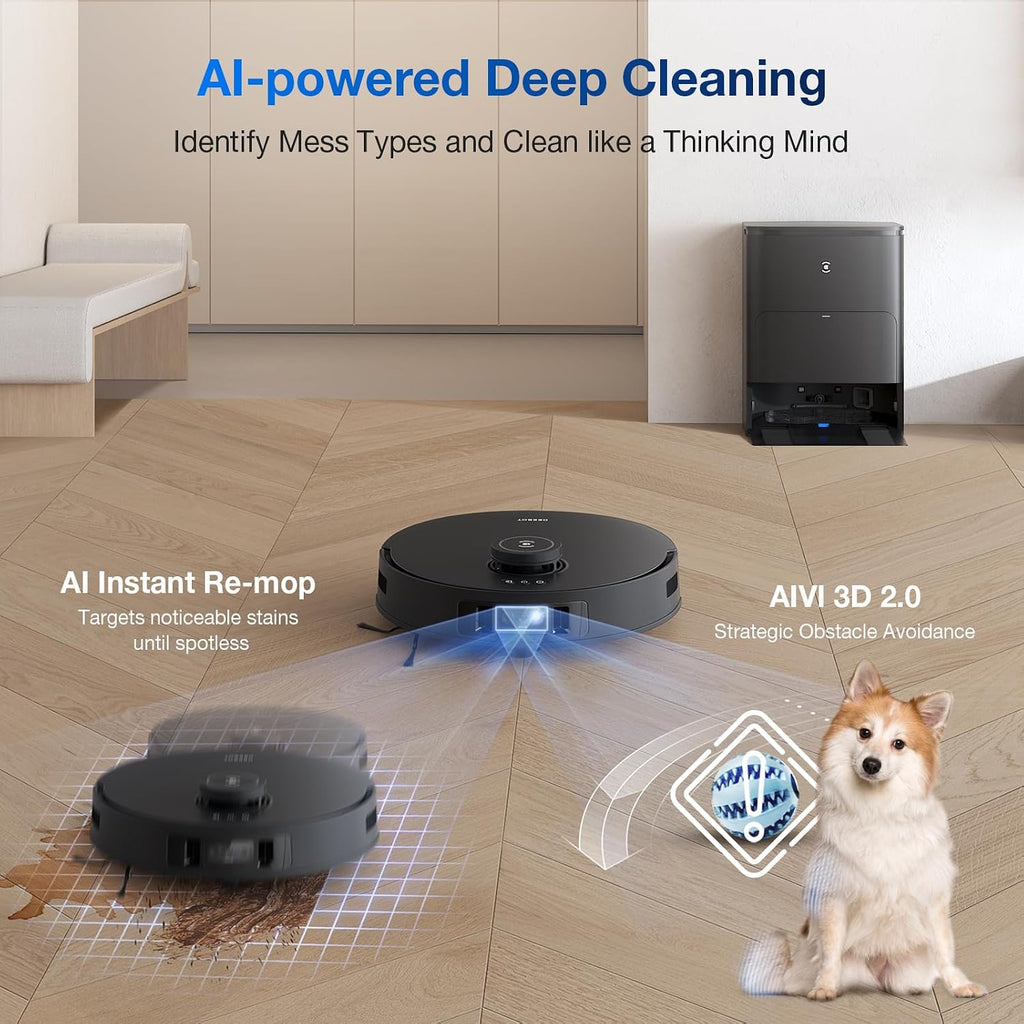ECOVACS DEEBOT T30S AI Robot Vacuum and Mop, 11000Pa, TruEdge Adaptive Edge Mopping, ZeroTangle Technology, AI Obstacle Avoidance and Instant Re-Mop, Hot Water Washing, Self-Emptying & Refilling