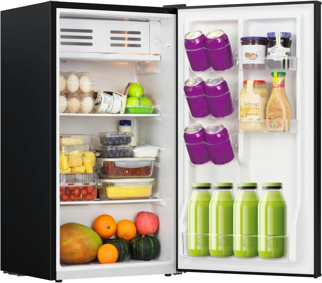 Frigidaire Retro Mini Fridge, 3.1 cu. ft., Energy Saving, Adjustable Thermostat, Dorm/Office/RV/Garage, Black–Rose Gold