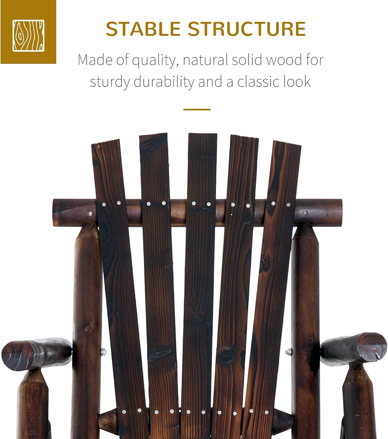 Outsunny Outdoor Wooden Rocking Chair, Single-Person Rustic Adirondack Rocker with Slatted Seat, High Backrest, Armrests for Patio, Garden and Porch, Brown