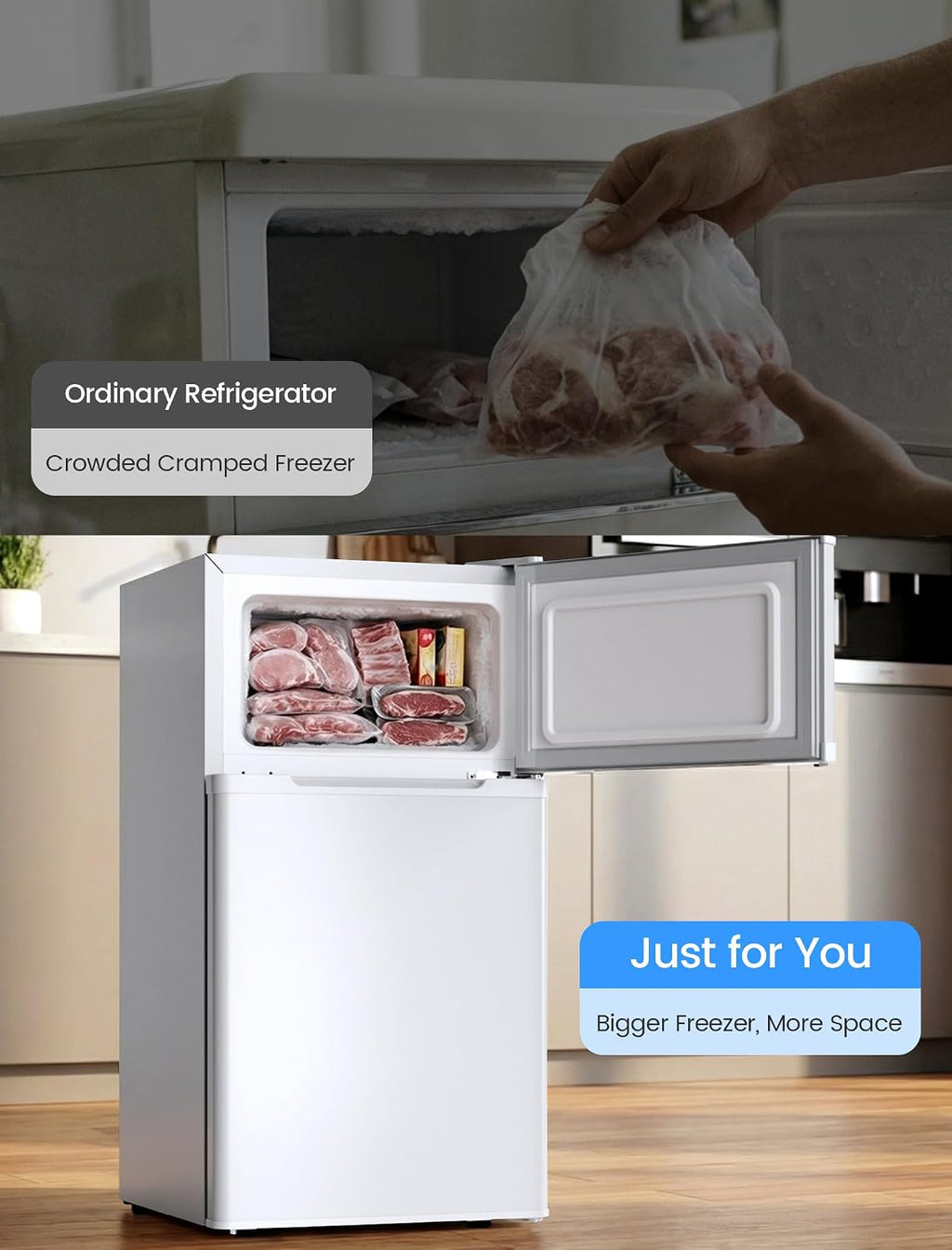 COWSAR 2.5 Cu.Ft Dorm Fridge with Freezer, Double Reversible Door Compact Refrigerator with 2 Removable Shelves, Commercial Drink Fridge for Bedroom, Office, Kitchen, Dorm, White