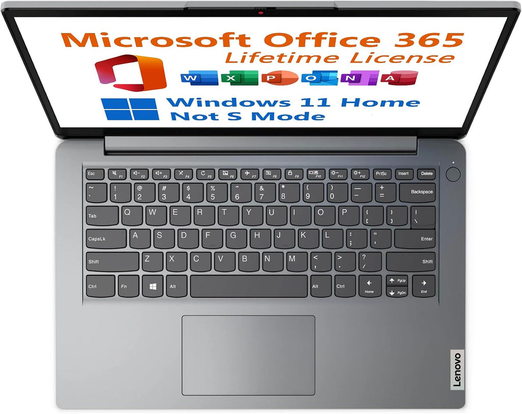 Lenovo 14' Laptop, Free Microsoft 365 with Lifetime License, Intel Celeron N4500 2.8 GHz, 10 Hours Battery, 4GB RAM, 128GB eMMC Storage + 128GB SSD, WiFi 6, USB-C, Windows 11 Home, Toree Earbuds