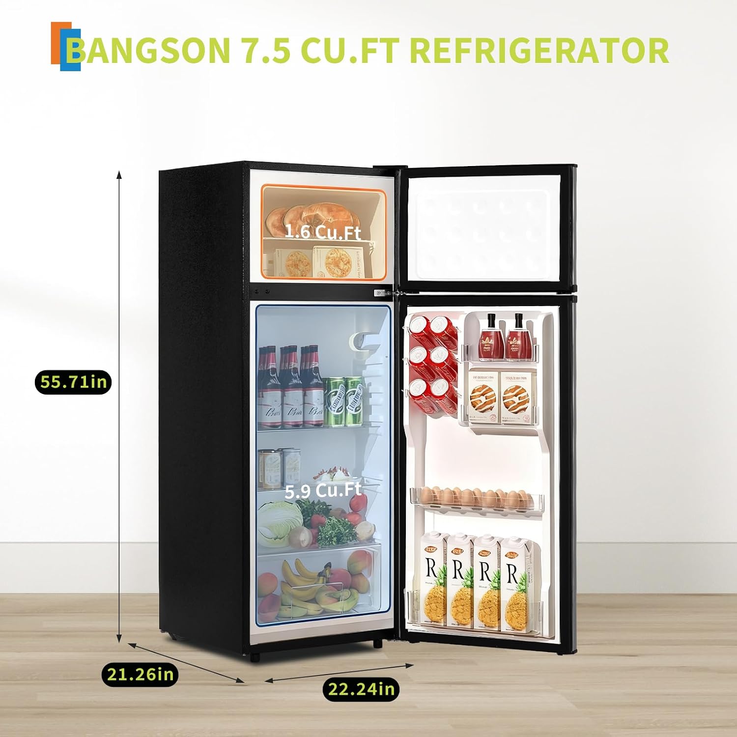 Garvee 7.5 Cu. Ft. Compact Refrigerator | Two Door Mini Fridge with Energy-Efficient & Quiet Operation | for Dorm, Office, Bedroom, Kitchen, Bar Use with Adjustable Shelves