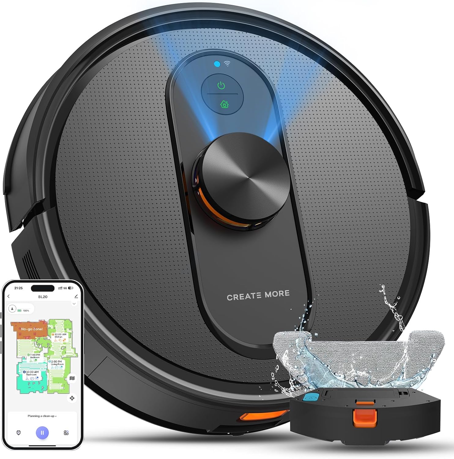 Robot Vacuum and Mop with Mapping, LiDAR Navigation Robotic Vacuums with 5000Pa, Self-Recharging, Wi-Fi/App/Alexa Control,No-Go Zones, Ideal for Pet, Hard Floors, Carpet