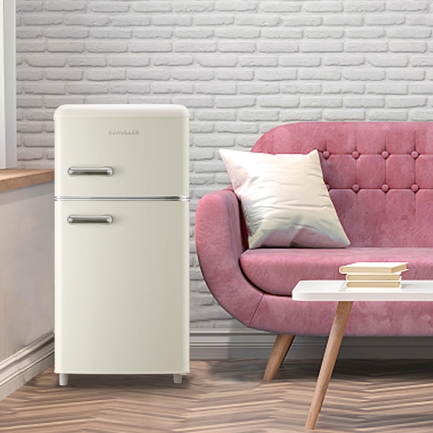 DEMULLER Retro Mini Fridge 3.5 Cu.ft Small Refrigerator with Top Freezer Compact Fridge Apartment Size Refrigerator Dual Door with Handles for Home Office Dorm