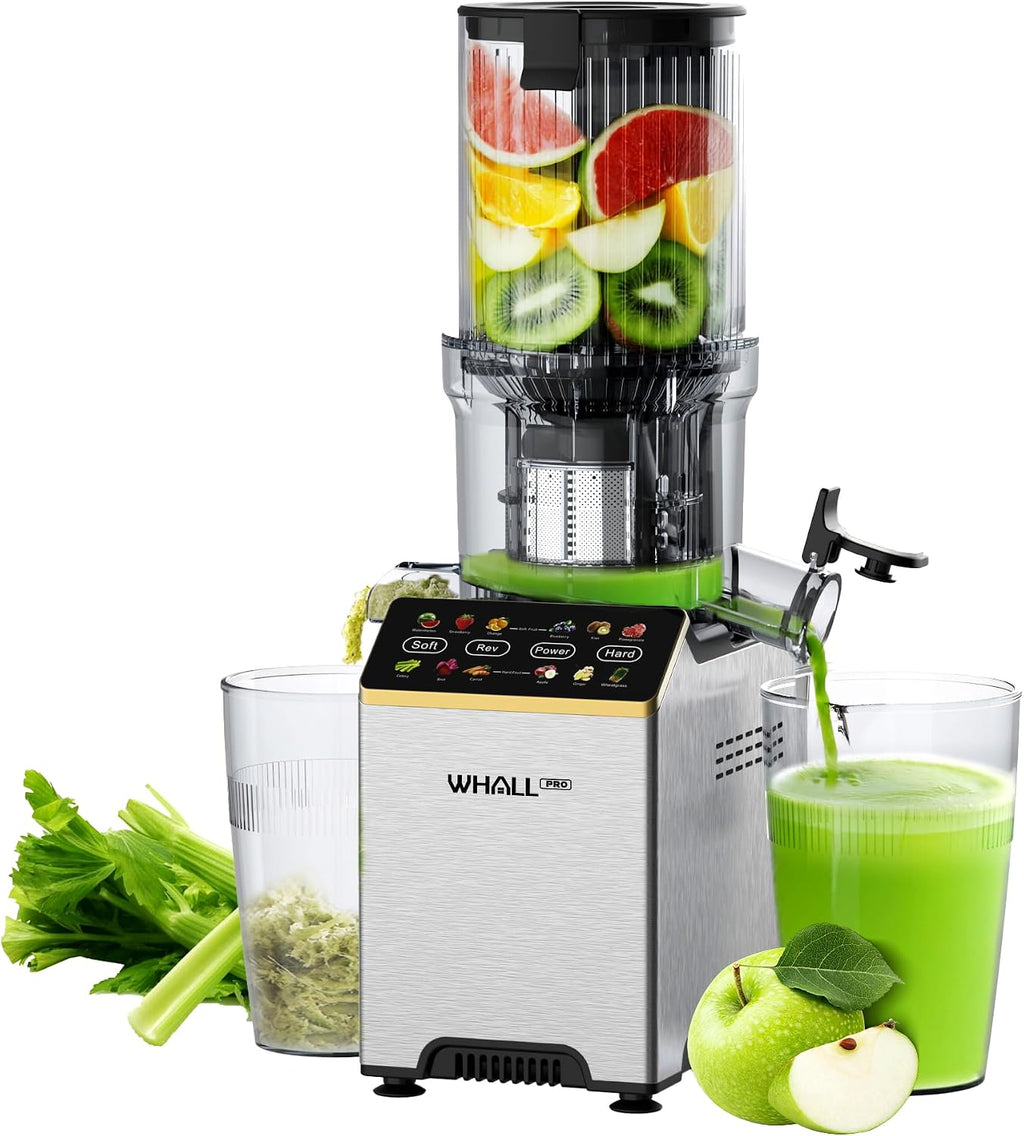Slow Masticating Juicer machines, Touch Control Cold Press Juicer with Wide Feed Chute, Juicer Easy to Clean for Whole Vegetables Fruits, Ergonomic Operational Panel, High Juice Yield, Steel