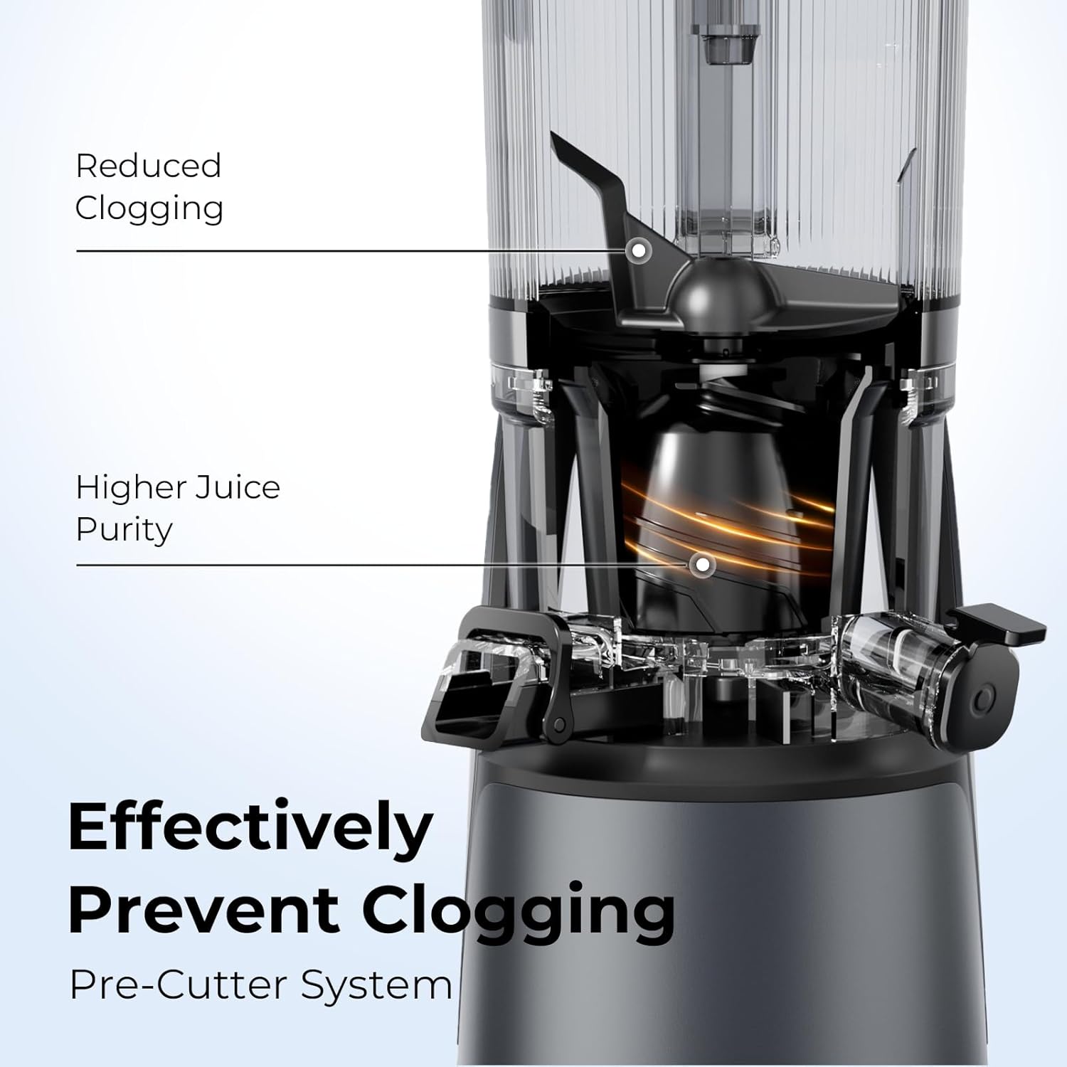 EanOruus Juicer Machines, 3-in-1 Cold Press Juicer with 6.5' Extra Large Chute, 100oz Large Capacity, AC Motor, Makes Juice, Nut Milk & Sorbet, Premium Gray