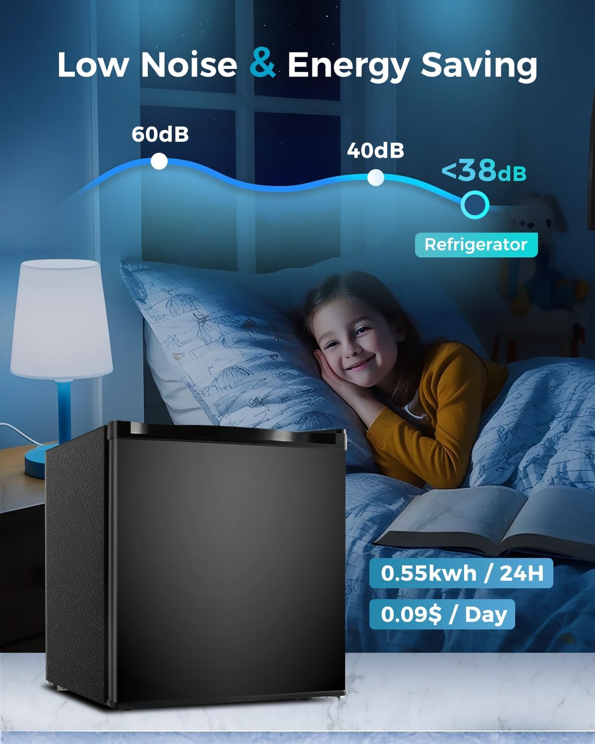 Feelfunn Small Fridge with Freezer - 1.7 Cu.Ft Single Door Mini Fridge with Adjustable Thermostat, Energy Saving, Low Noise, Small Refrigerator for Bedroom, Office, Dorm, Apartment, Classroom - Black