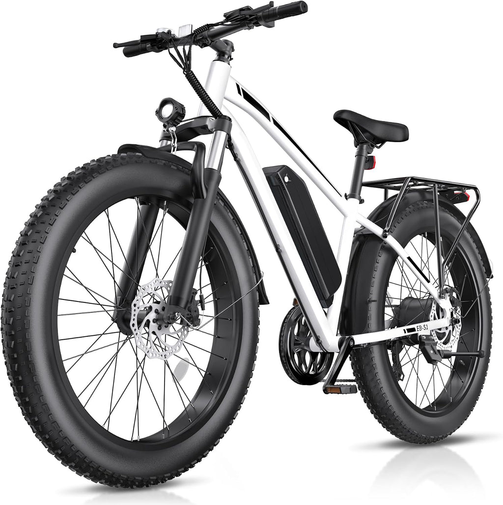 Electric Bike for Adults, 1000W Peak 20MPH 60Miles Ebike,48V 13AH Battery Electric Mountain Bike, 26' x 4'' Fat Tire Electric Bicycle with Rear Rack, Fenders, 7 Speed, UL 2849 Certified