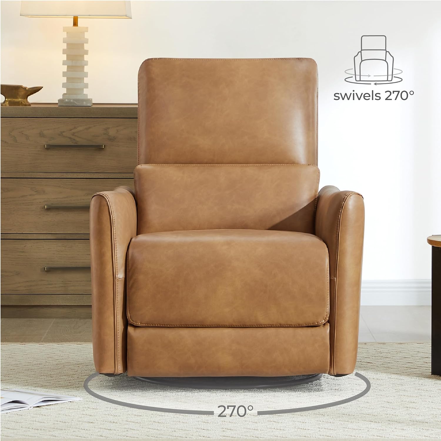 CHITA Oversized Power Recliner Chair Swivel Glider for Big and Tall, FSC Certified Faux Leather Living Room Nursery Rocking Chair with Lumbar Support, Cognac Brown