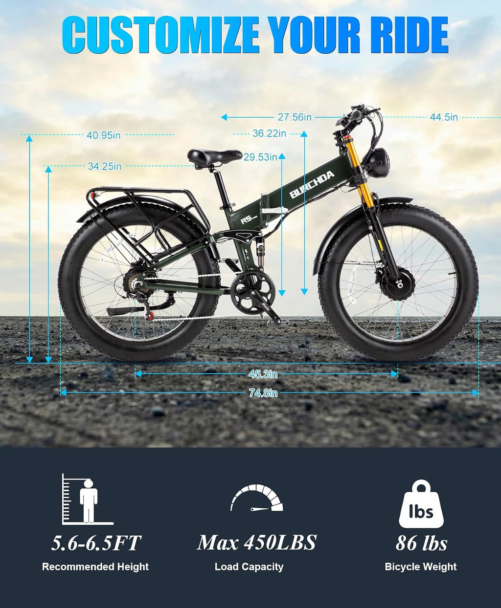 DAMSON Electric Bike for Adults Dual Motor AWD 5000W/3000W/1500W Peak 40MPH/30MPH Dirt Ebike, 52V/48V Max-Output Up to 65/80/120/160 Miles Long Range, 26' Full Suspension Fat Tire Mountains Bicycle