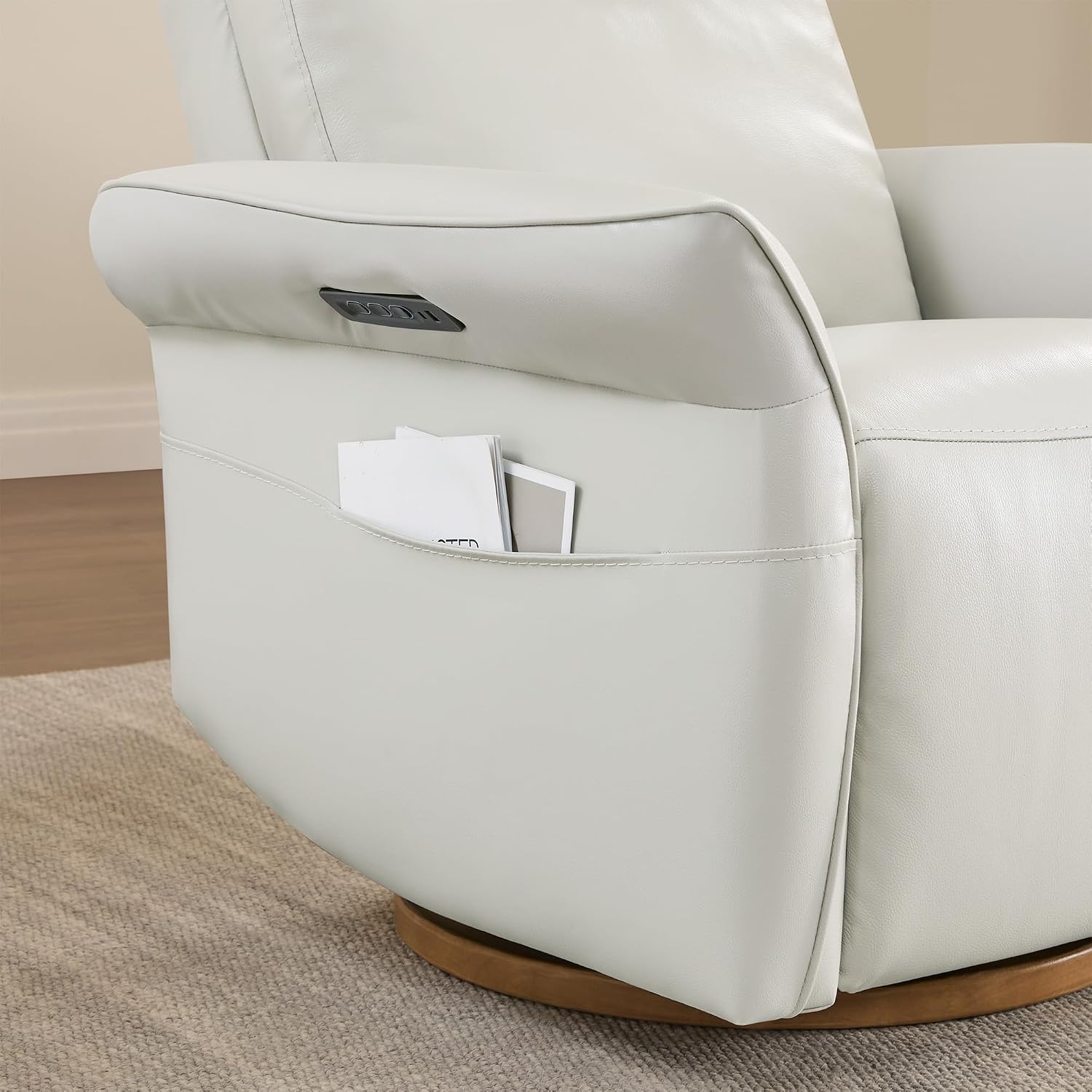 CHITA Genuine Leather Power Recliner Chair, Electric Triple-Motor Swivel Glider Nursery Rocking Chair with Adjustable Power Headrest and Lumbar Support, GREENGARD Gold Certified, Creamy Grey