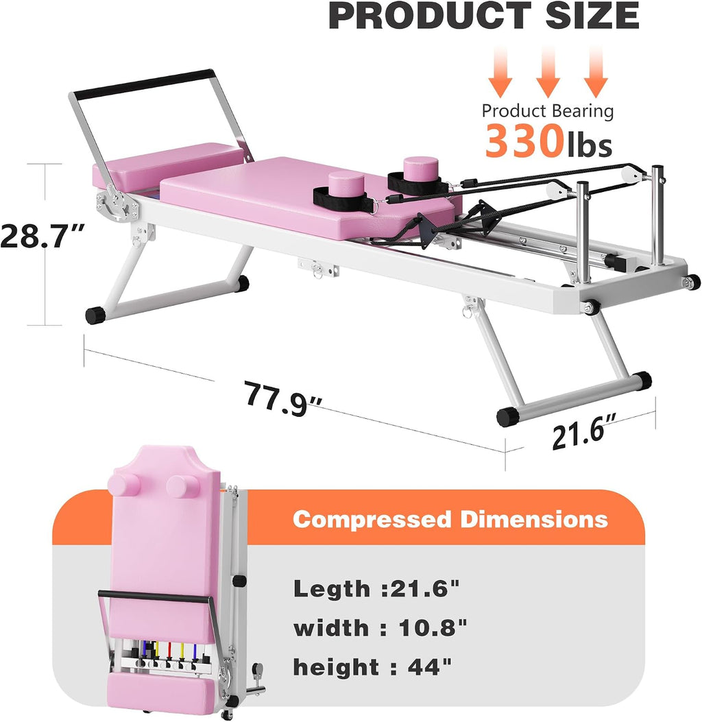 sogesfurniture Foldable Pilates Reformer for Home Gym, Pilates Machine with Dual Resistance Suitable for Advanced and Beginners, Adjustable Pilates Fitness Workout Equipment for Full Body Training