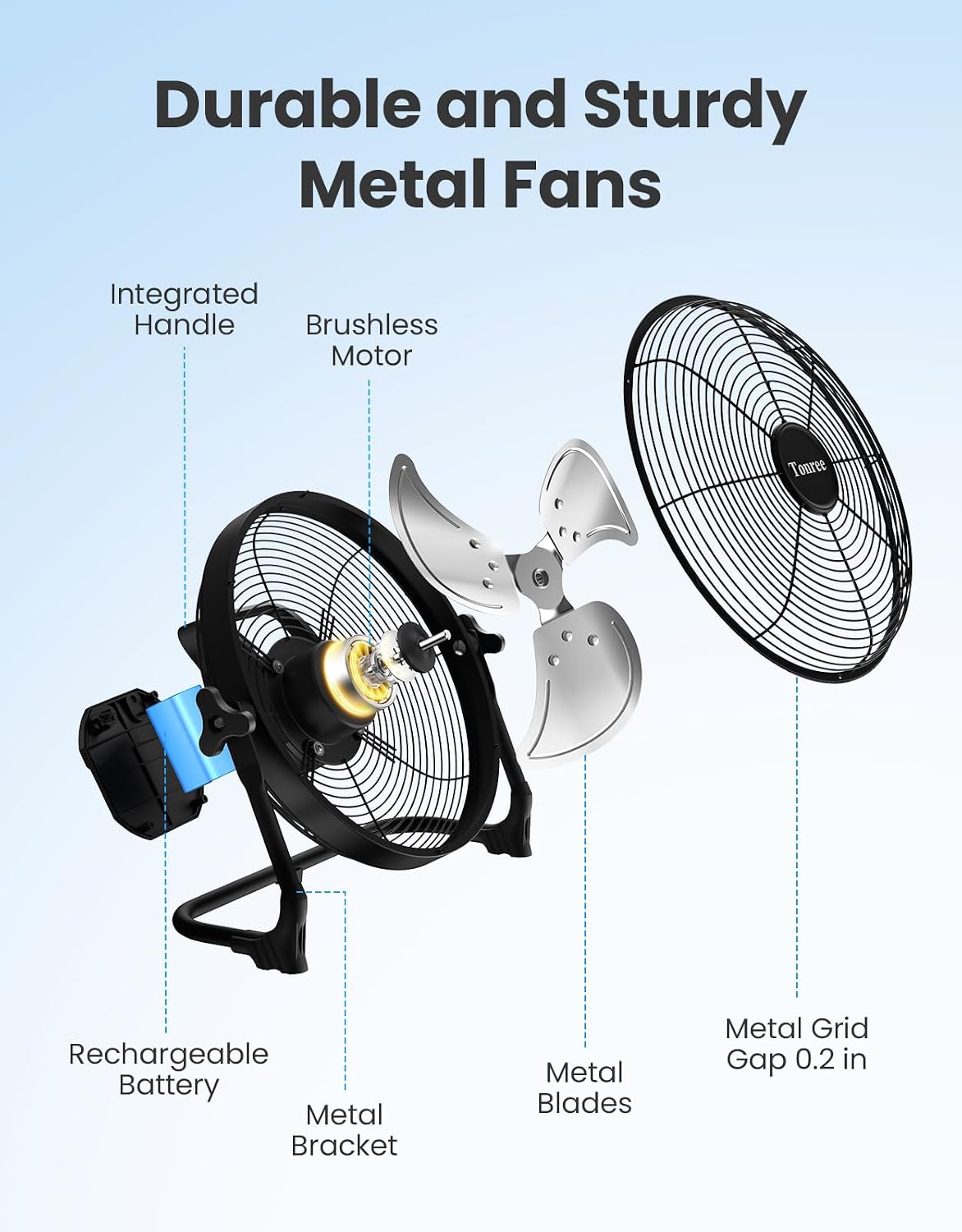 18' Portable Battery Operated Floor Fan, Hi-Velocity Rechargeable Cordless Fan, USB Phone Charge, 12-60H Runtime, Quiet, Wireless, Hi-Airflow, For Camping Home Gym Patio Outdoor Summer Gazebo