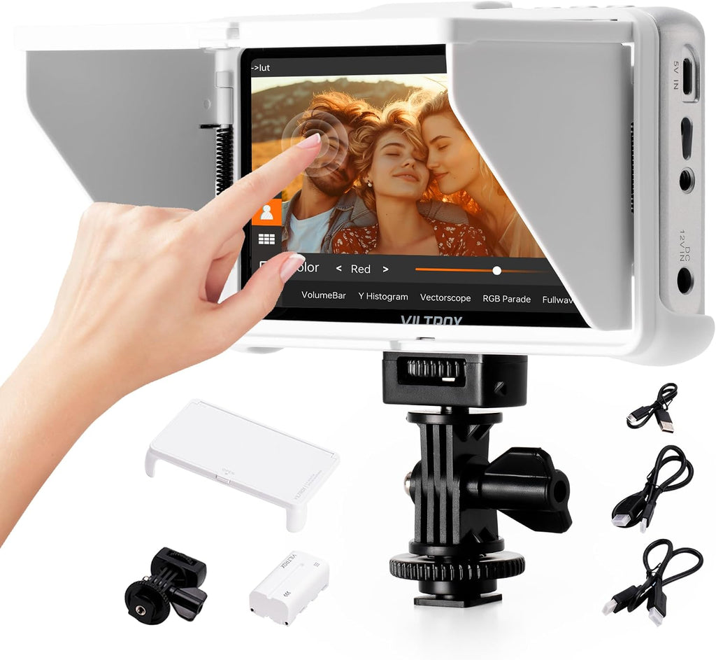 VILTROX DC-V1 5.5' Touchscreen Camera Field Monitor DSLR Monitor with 3D LUT Waveform 400Nits 160° Wide View Angle 1920X1080 IPS 4K HDMI Loop in/Out Video Peaking Focus Assist, Battery/Sunshade Hood