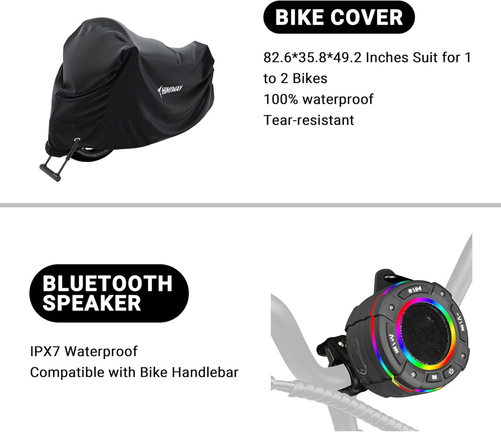 Himiway 12 in 1 Bicycle Accessories Gift Pack Include Bike Lock/Bag/Phone Holder/Speaker/Water Bottle Holder/Pump/Headlight/Taillight with Alarm/Cover/Basket/Spoke Light/Mirrors